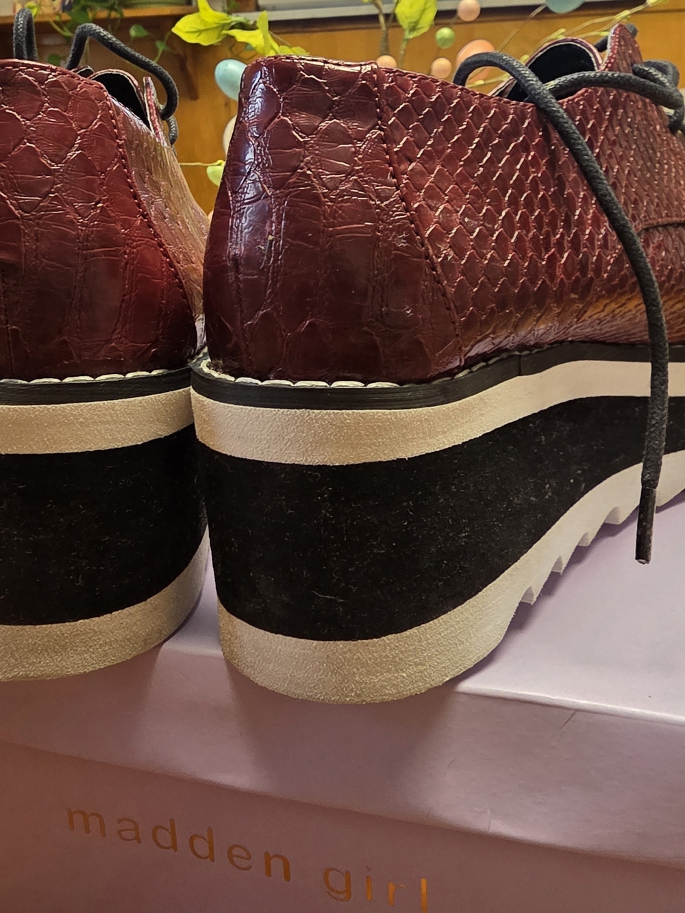 Marshall Burgundy Textured Platform Derby Shoes - Picture 3 of 4